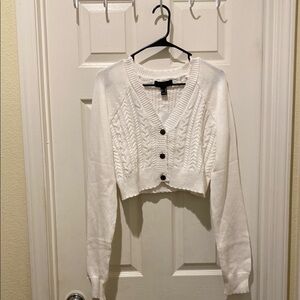 White Cable Knit Cropped Sweater